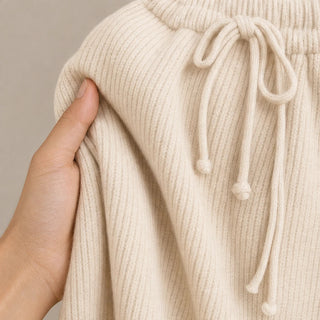 Women's Ribbed Knit Loungewear Set - Wide-Leg Pants & Sweater