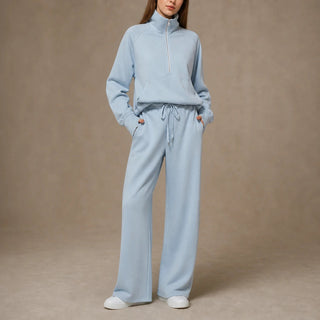 Women's Ribbed Oversized Lounge Set – Wide-Leg Pants & Top - Black