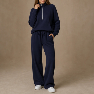 Women's Ribbed Oversized Lounge Set – Wide-Leg Pants & Top - Burgundy
