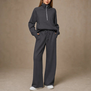 Women's Ribbed Oversized Lounge Set – Wide-Leg Pants & Top - Dark Brown