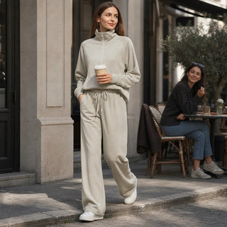Women's Ribbed Oversized Lounge Set – Wide-Leg Pants & Top