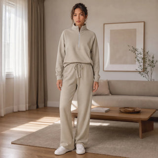Women's Ribbed Oversized Lounge Set – Wide-Leg Pants & Top