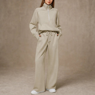 Women's Ribbed Oversized Lounge Set – Wide-Leg Pants & Top - Light Grey