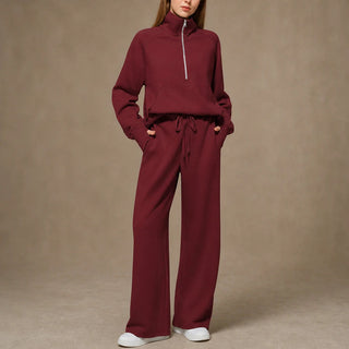 Women's Ribbed Oversized Lounge Set – Wide-Leg Pants & Top - Light Khaki