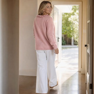 Women's Ruffle-Collar Stretch Knit Cardigan - Fitted Button Front