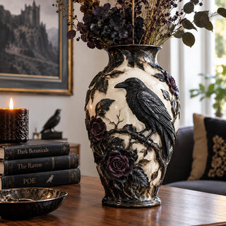 Women's Sculpted Raven Skull Vase in midnight ravens, Gothic Home Decor