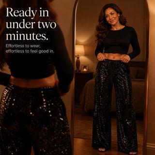 Women's Sequin Straight-Leg Trousers - Party Sparkle Pants