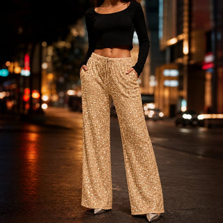 Women's Sequin Straight-Leg Trousers in gold, Party Sparkle Pants