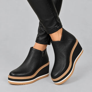 Women's Smooth Side-Zip Wedge Ankle Boots - Black