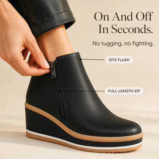 Women's Smooth Side-Zip Wedge Ankle Boots