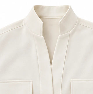 Women's Stand-Collar Shirt and Cropped Trouser Set - Coordinated Workw
