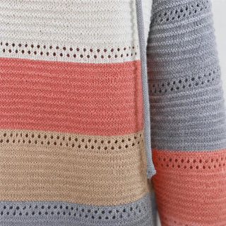Women's Striped Hollow-Knit Hoodie - Relaxed Fit Open-Stitch Layer