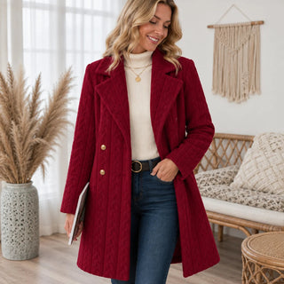 Women's Textured Double-Breasted Winter Coat - Mid-Length