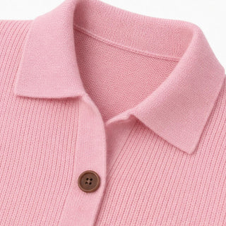 Women's Turn-Back Collar Knit Cardigan - Contrast Button