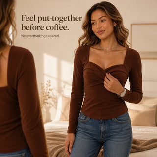 Women's Twisted-Front Sweetheart Long-Sleeve Top - Fitted