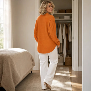 Women's Waffle-Textured Long-Sleeve V-Neck Blouse