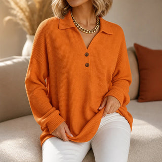 Women's Waffle-Textured Long-Sleeve V-Neck Blouse