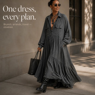 Women's Washed Ruffle Maxi Shirt Dress - Oversized Casual