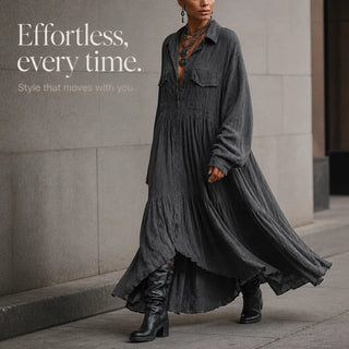 Women's Washed Ruffle Maxi Shirt Dress - Oversized Casual
