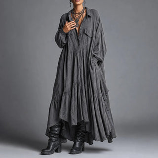 Women's Washed Ruffle Maxi Shirt Dress - Oversized Casual