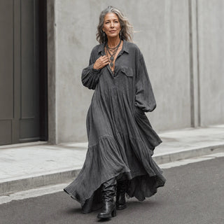 Women's Washed Ruffle Maxi Shirt Dress - Oversized Casual