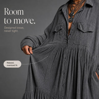Women's Washed Ruffle Maxi Shirt Dress - Oversized Casual