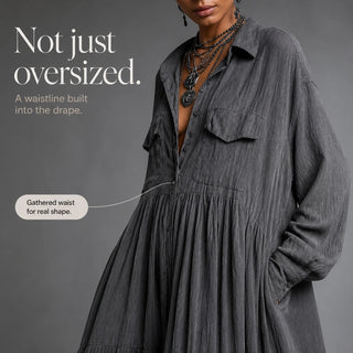 Women's Washed Ruffle Maxi Shirt Dress - Oversized Casual
