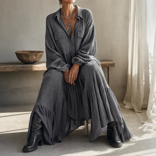 Women's Washed Ruffle Maxi Shirt Dress - Oversized Casual