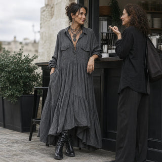Women's Washed Ruffle Maxi Shirt Dress - Oversized Casual