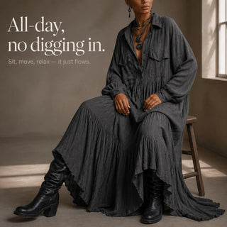 Women's Washed Ruffle Maxi Shirt Dress - Oversized Casual