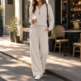 Women's Wide-Leg Lounge Set - Coordinated Top and Pants