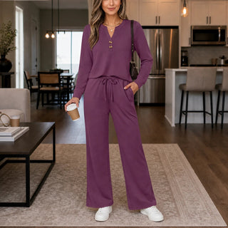 Women's Wide-Leg Lounge Set in mauve purple, Coordinated Top and Pants